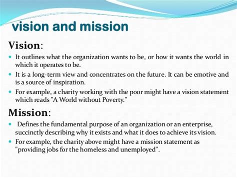 Vision and mission of companies