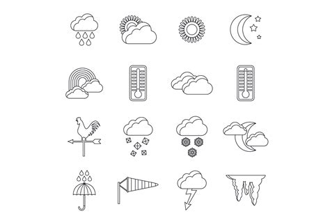 Weather Icons Set, Outline Style Graphic by ylivdesign · Creative Fabrica