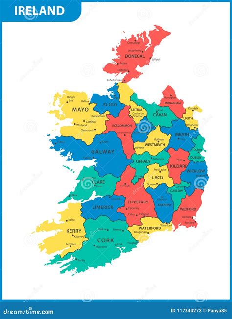 The Detailed Map of the Ireland with Regions or States and Cities, Capitals Stock Vector ...