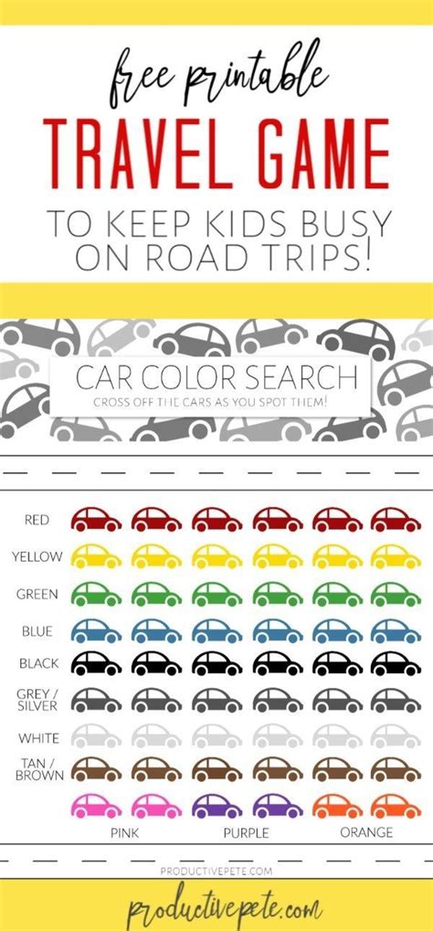 Car Color Search Printable Road Trip Game for Kids | Printable road trip games, Road trip ...