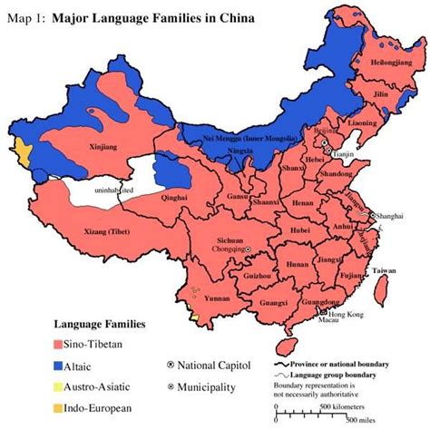 map of major language families in china