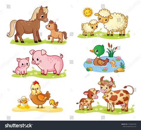 Farm Animals And Their Babies Clipart