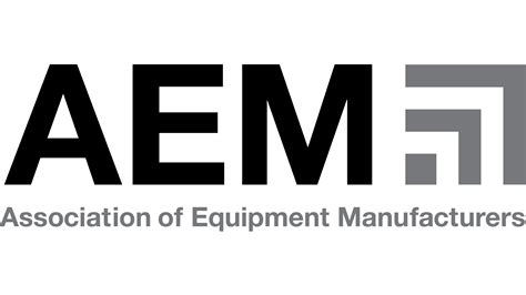 the aem logo is shown in black and white, with grey letters above it