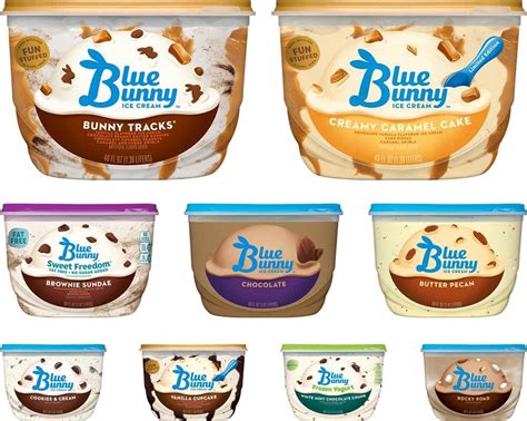 six blue bunny ice creams in different flavors and flavors, all with ...