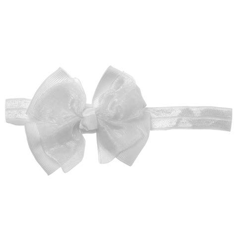 White Organza And White Gros Grain Ribbons Bow And Headband