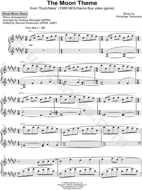 Sheet Music Boss "DuckTales Moon Theme" Sheet Music (Piano Solo) in F# ...