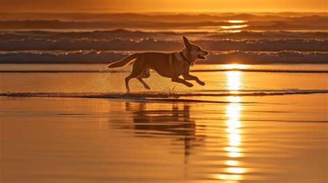 A dog running on a beach