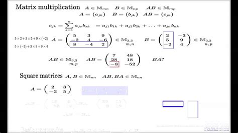 Matrix multiplication, II -- square matrices, non commutativity - YouTube