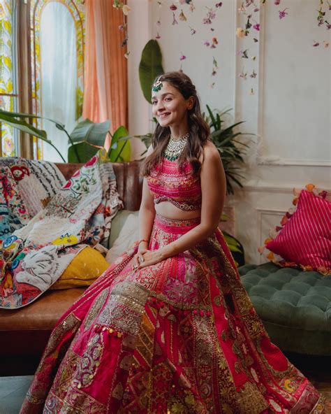 Alia Bhatt wore a Manish Malhotra patchwork lehenga for her mehendi