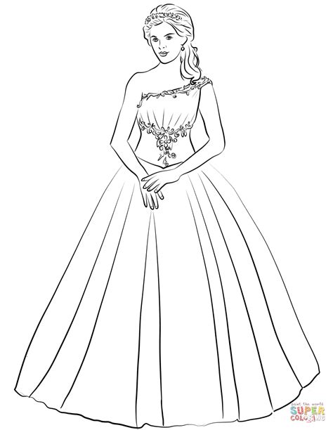 Ball Gown One Shoulder Quinceanera Dress coloring page | Free Printable ...