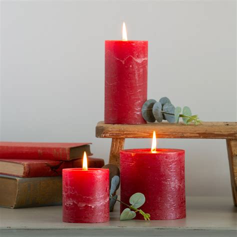 Lipstick Red Rustic Pillar Candle - 10cm - Grand Illusions