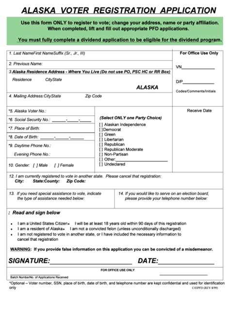 Form C03pfd - Alaska Voter Registration Application printable pdf download