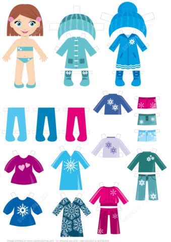 Dress Up Cute Little Girl Paper Doll with a Set of Winter Clothes | Free Printable Papercraft ...