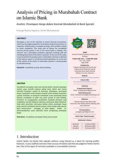 View of Analysis of Pricing in Murabahah Contract on Islamic Bank