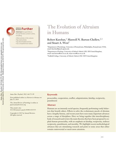 (PDF) The Evolution of Altruism in Humans