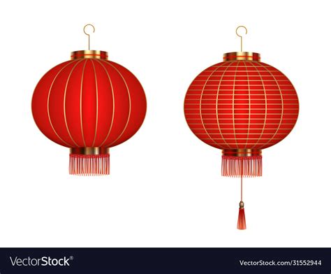 Set hanging red chinese lanterns isolated Vector Image