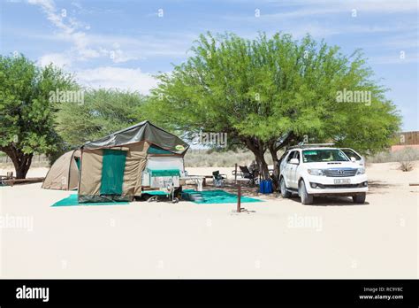 Camping with 4x4 vehicle at Nossob, Kgalagadi Transfrontier Park, Northern Cape, South Africa ...