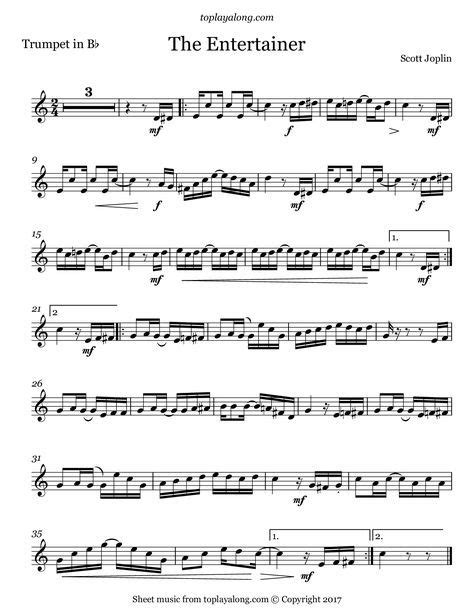 The Entertainer by Scott Joplin. Sheet music for Trumpet, page 1 ...