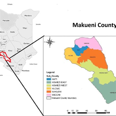 It demonstrates the location of Makueni County in relation to the ...