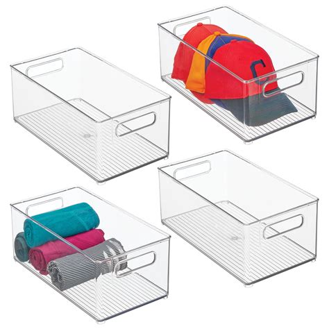 mDesign Deep Plastic Closet Storage Organizer Bin with Handles - 4 Pack ...