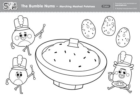 The Bumble Nums - Marching Mashed Potatoes Coloring Page - Super Simple