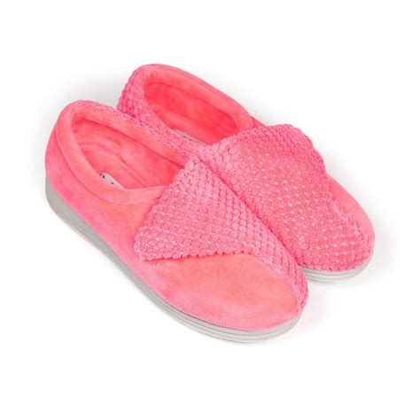 Padders Hug Pink Plush Full Slipper with Velcro Strap Fastening - Shoe Bootique