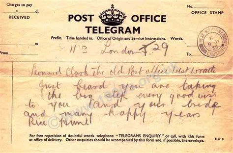 1938 standard style telegram on cheap paper issued by the British GPO (General Post Office ...