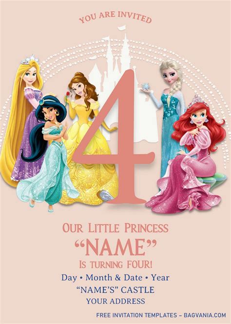 Disney Princess Birthday Invitation Templates - Editable With MS Word | Princess birthday ...