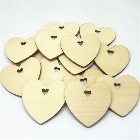 500pcs 30mm Natural Wooden Hearts With Heart Holes Wedding Wish Tree Decorations Gift Tags ...