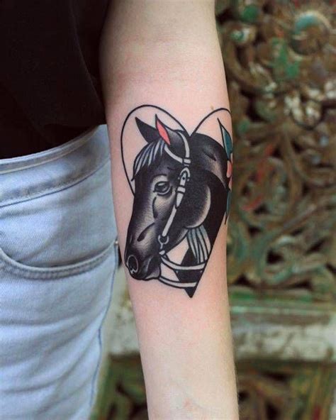 Black, traditional style horse tattoo on the left forearm Patryk Hilton | Western tattoos, Horse ...