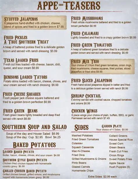 Menu at Southern Grill and Kitchen restaurant, Denison