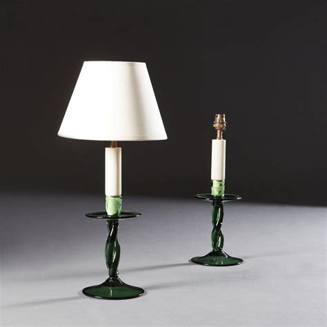 Twisted Green Glass Candlestick Lamps | BADA