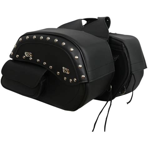 Motorcycle External Pocket Deluxe Studded Throw Over Saddlebags - Austin Leather