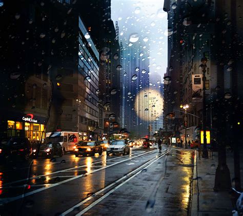 #building #crowd #lights #new york city #night #rain #street | New york ...