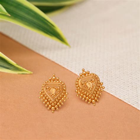 Traditional Beaded Gold Stud Earrings