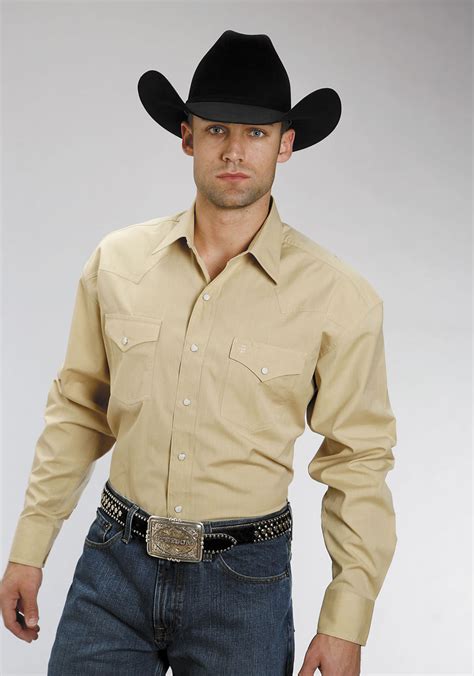 Pungo Ridge - Stetson Men's Long Sleeve Solid Pearl Snap Western Shirt - Gold, Men's Stetson ...