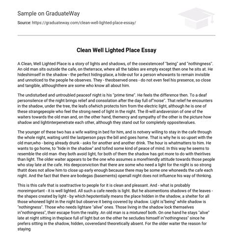 ⇉Story “A Clean, Well Lighted Place” Analysis Essay Example | GraduateWay