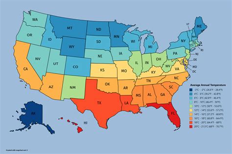 Average annual temperature in every US state : MapPorn