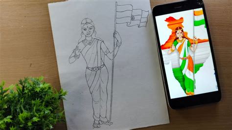 Bharat mata outline drawing 🙏🇮🇳 || easy Bharat mata || pencil sketch - YouTube