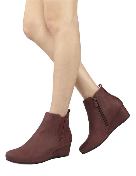 DREAM PAIRS Womens Suede Low Wedge Heel Ankle Boots Zip Up Booties ...