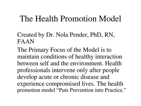 PPT - The Health Promotion Model PowerPoint Presentation, free download ...