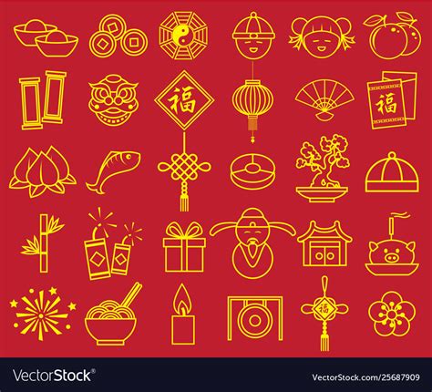 Chinese new year icon sign symbol set Royalty Free Vector