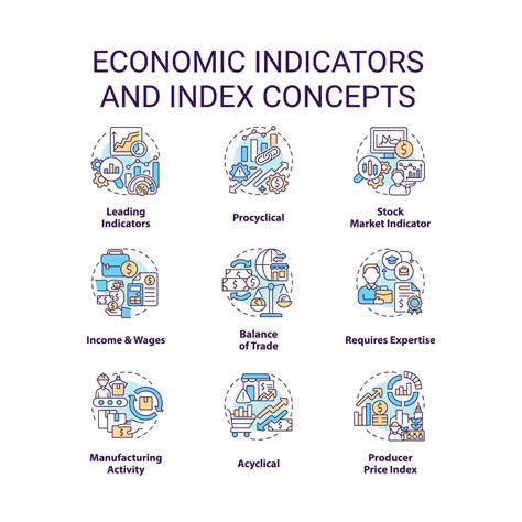 Economic indicators and index concept icons set. Business data ...