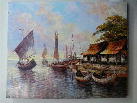 Gambar Pemandangan Kampung Nelayan / Jual Lukisan Kanvas Kampung Nelayan 90 X130 Cm Rd Kuning ...