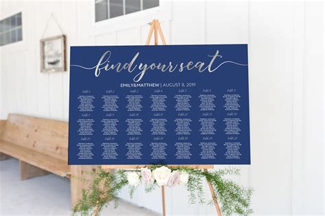 Navy Seating Chart Wedding Seating Chart Template Table | Etsy
