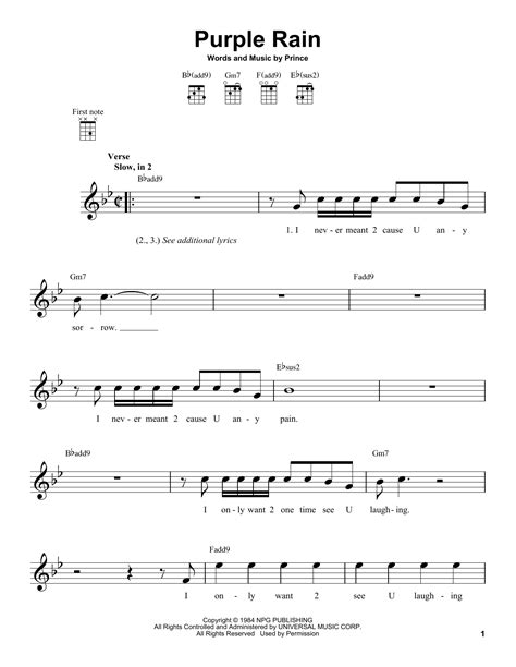 Purple Rain by Prince Sheet Music for Ukulele at Sheet Music Direct