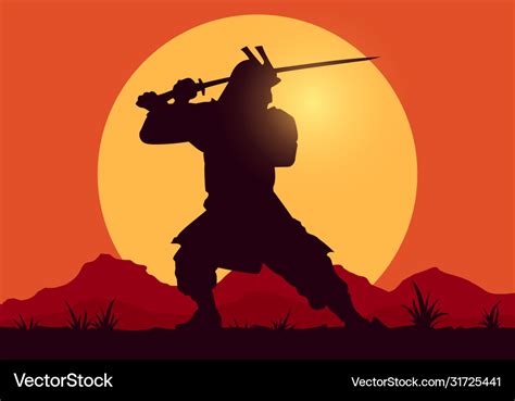 Silhouette samurai worrior with sword Royalty Free Vector