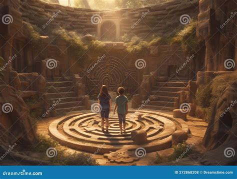 A Boy and a Girl at the Entrance To a Large Labyrinth, Adventure ...