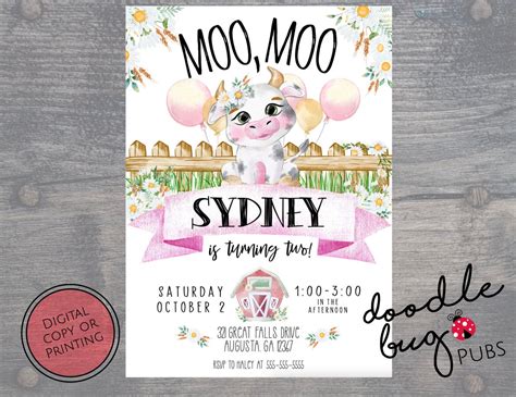 Moo Moo I'm Two Birthday Invitation Digital or Prints - Etsy