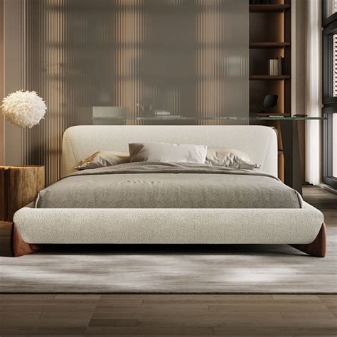 Free Shipping on Curva Modern White Boucle Platform Bed King Size Bed Frame with Upholstered ...